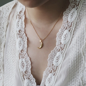 18K gold plated titanium steel necklace featuring a crescent moon and star pendant