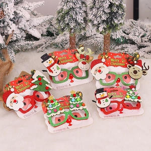 Christmas Decorative Glasses Frame Glitter Plastic Santa Reindeer Snowman Cartoon Holiday Party Favors Novelty Decor