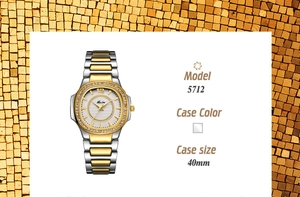 Detail view of model 5712 luxury 40mm quartz watch with crystal bezel and two-tone band