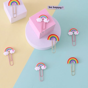 Rainbow Cloud Paperclips Novelty PVC Soft Glue Metal Bookmark Organizer For Office School Students Creative Stationery