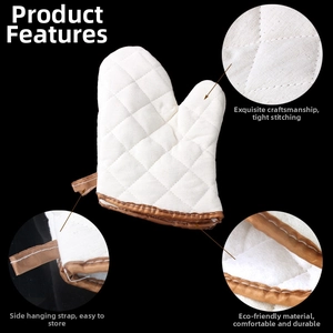 Detailed view of heat-resistant oven mitt with diamond quilting and hanging loop