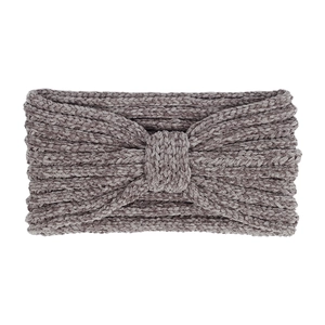 Detailed knit texture of grey chenille knotted headband with soft velvet finish