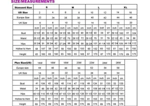 Tableau des tailles détaillé pour robe de mariée sirène avec mesures standards US et européennes