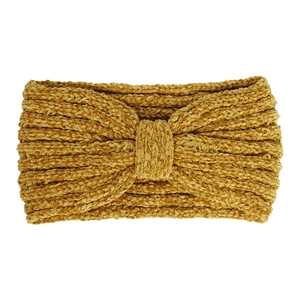 Ginger yellow knitted chenille headband with knot design for winter ear protection