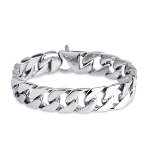 Men Stainless Steel Cuban Link Bracelet Polished Punk Style Hip Hop Fashion Heavy Metal Chain Jewelry