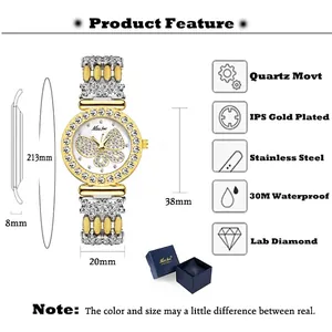 Orologio MISSFOX di lusso al quarzo da donna con farfalla, diamanti e placcatura IPS