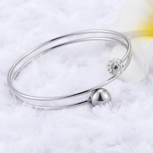 Elegant double-layer silver stainless steel bangle with crystal and smooth metal spheres