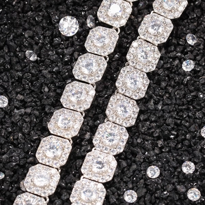 Hip hop silver bracelet with octagonal iced out links and sparkling round cubic zirconia