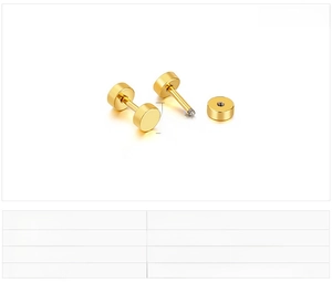 Detailed view of 5mm gold stainless steel barbell stud earrings with screw-on flat backs