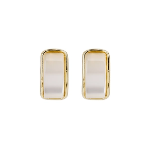 Elegant 925 silver opal earrings with geometric golden frame and tulip teardrop accents