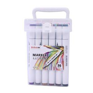 36-color dual-tip marker pen set in a portable clear storage box for professional drawing