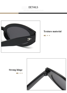 Close-up of durable reinforced hinges and silver lightning metal decor on black sunglasses