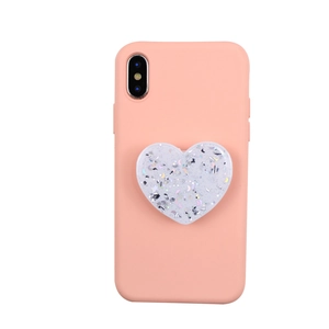 Funda rosa de silicona para iPhone X/XS con soporte de airbag de corazón con purpurina