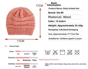 Berretto neonato in maglia rosa con dimensioni 17x17cm per bambini da 0-2 anni