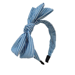 Blue and white striped bow headband made of high-quality fabric for a casual trendy look