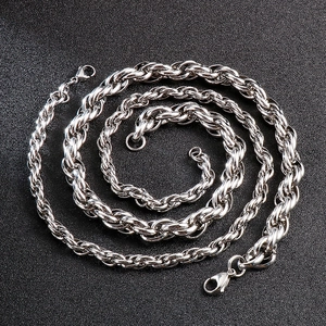 Polished titanium steel double interlocking chain necklace for men with lobster clasps