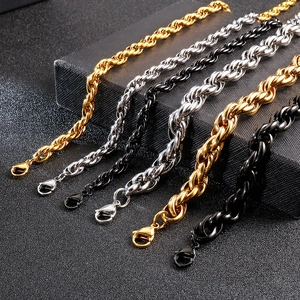 Titanium steel interlocking double ring necklaces in gold, silver and black finishes