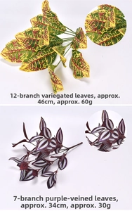 Detail of faux croton and tradescantia leaves with realistic textures and patterns
