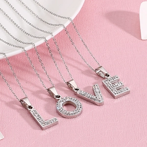 Sparkling silver crystal pavé 26 letters DIY pendant necklace set for women