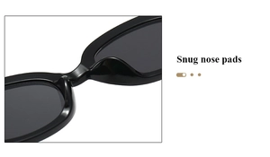 Detailed close-up of the comfortable integrated snug nose pads on black oval sunglasses