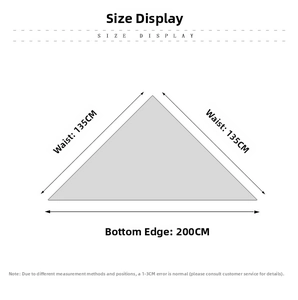 Detailed size chart showing 135x135x200cm dimensions for a triangular plaid scarf