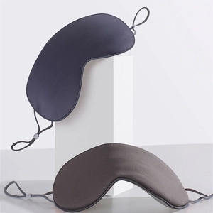 Breathable sleep mask with adjustable strap in navy blue and grey silk fabric