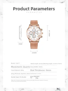 Spécifications techniques de la montre à quartz avec boîtier en alliage or rose 41,5 mm