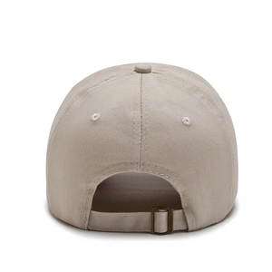Classic beige cotton baseball cap with adjustable metal buckle and breathable stitching