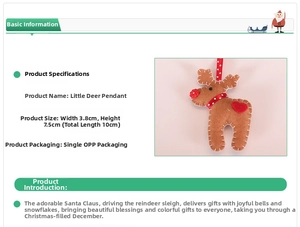 Close-up of handmade brown felt reindeer ornament with red heart and polka dot bow detail