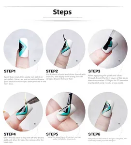 Step-by-step tutorial for applying adhesive nail art striping tape with UV lamp drying