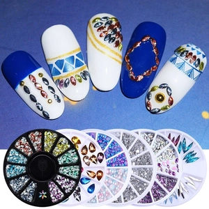 Nail art decoration set with multi-shape rhinestones in round storage cases