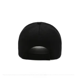 Detail view of the black baseball cap rear side showing adjustable strap and cotton fabric