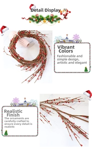 Détail de baies rouges artificielles avec tiges flexibles pour décoration de Noël