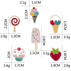 Summer ice cream and strawberry enamel pins for backpacks with size and weight details