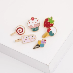 Cartoon Food Enamel Brooch Pin Set Fruit Strawberry Ice Cream Cupcake Lollipop Shape Alloy Lapel Badges For Backpack Clothing Women Student Jewelry Gift