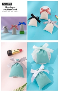 Detailed grid showing luxury velvet drawstring gift bags with elegant silk ribbon bows