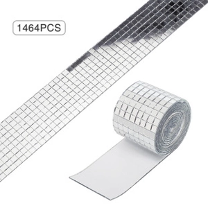 Detail of 1464pcs self-adhesive silver glass mosaic tiles in rolls for DIY decor
