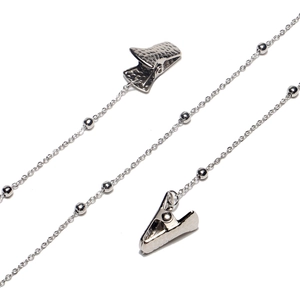 Silver bead chain accessory with dual alligator clips for glasses or face masks