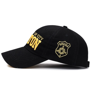 Classic black twill cotton baseball cap with yellow 3D TON embroidery and side crest