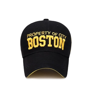 Classic black cotton baseball cap with yellow Boston 3D embroidery for men and women
