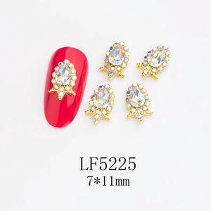 Detailed view of LF5225 7x11mm gold teardrop nail jewel with AB rhinestones