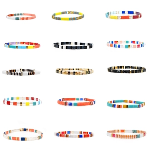 Bohemian Tila Bead Bracelet Handmade Miyuki Glass Colorful Geometric Stretch Jewelry Unisex