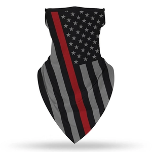 Close-up of seamless neck gaiter with Thin Red Line American flag stars and stripes pattern