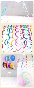 Hanging PVC ceiling swirls in shiny metallic and macaron colors for festive party decor
