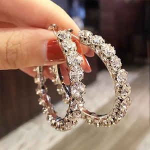 Hoop Earrings Alloy Rhinestone Sparkling Oversized Fashion Party Jewelry For Women