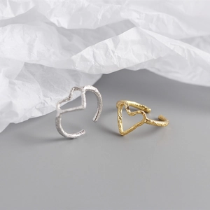 S925 sterling silver heart rings in gold and silver with unique tin foil texture