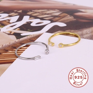Minimalist S925 sterling silver open rings with square and round cubic zirconia stones