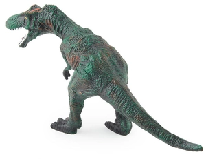Detailed view of T-Rex dinosaur toy with realistic green skin textures and scales