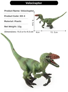 Detailed specs of the Velociraptor dinosaur toy model with size and material labels