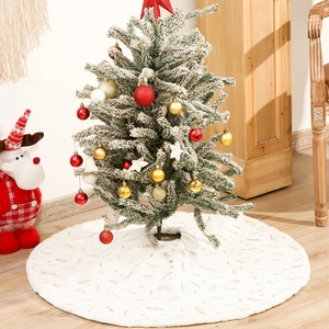 Christmas Tree Skirt White Faux Fur Gold Feather Pattern Luxury Holiday Party Home Decoration Elegant Plush Floor Mat
